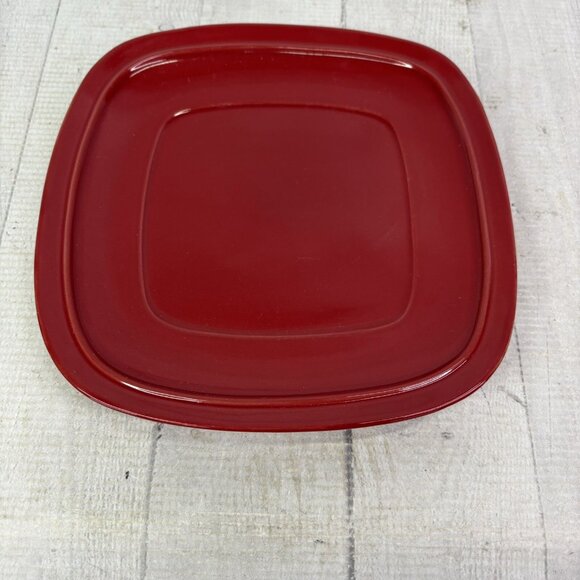 Home Trends CANOPY RED Cranberry Embossed Square Porcelain Salad Plates Set of 3 - Picture 4 of 14